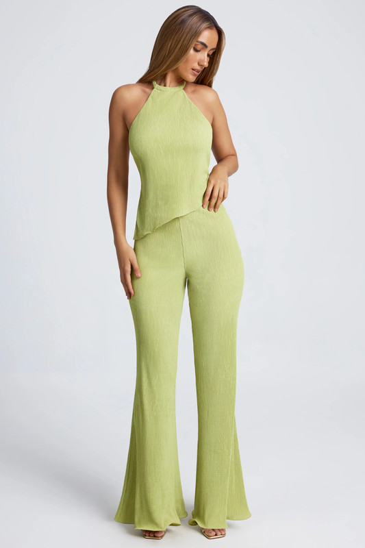 High-Waist Wide-Leg Trousers in Olive Green - UK Size:10
